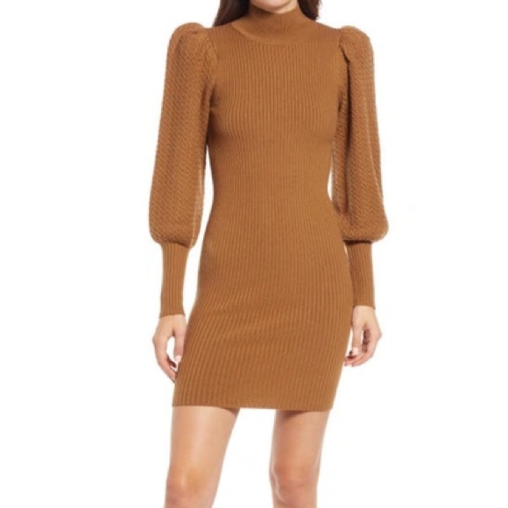 NWT Alice + Olivia Caleb Wool Puff-sleeve Sweaterdress